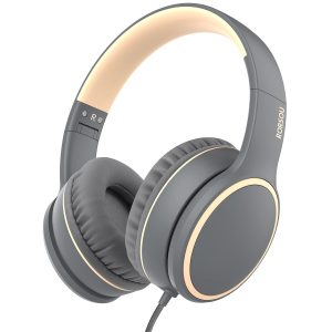 RORSOU R10 Casque Supra-auriculaire avec Microphone, léger et Pliable avec Basses stéréo avec Cordon Anti-nœuds de 1,5 m, Casque Filaire Portable pour Smartphone, Tablette, Ordinateur, MP3/4 (Gris)