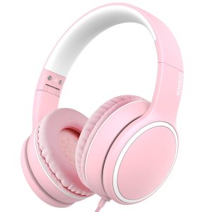 RORSOU R10 Casque Supra-auriculaire avec Microphone, léger et Pliable avec Basses stéréo avec Cordon Anti-nœuds de 1,5 m, Casque Filaire Portable pour Smartphone, Tablette, Ordinateur, MP3/4 (Rose)