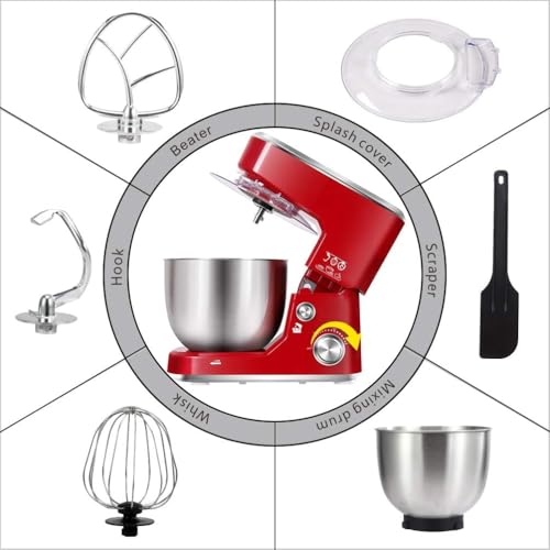 ROYALTY LINE, Robot Multifonction 1000W Rouge RLPKM7004722S-RED, Bol en Acier Inoxydable 4L, 6 Vitesses, Mouvement Planétaire, Accessoires Inclus, Idéal pour Pâtisserie et Cuisine – Image 3