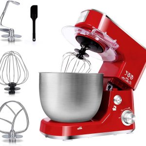 ROYALTY LINE, Robot Multifonction 1000W Rouge RLPKM7004722S-RED, Bol en Acier Inoxydable 4L, 6 Vitesses, Mouvement Planétaire, Accessoires Inclus, Idéal pour Pâtisserie et Cuisine