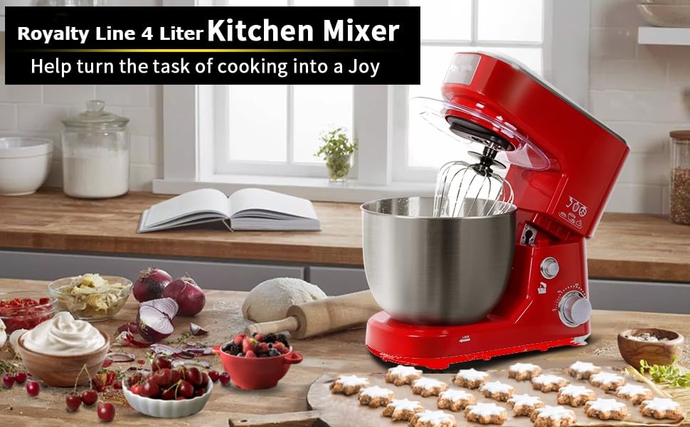 ROYALTY LINE, Robot Multifonction 1000W Rouge RLPKM7004722S-RED, Bol en Acier Inoxydable 4L, 6 Vitesses, Mouvement Planétaire, Accessoires Inclus, Idéal pour Pâtisserie et Cuisine – Image 5