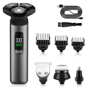 Rasoir Electrique 4 in 1, Rasoir Electriques Hommes, Tondeuse à Barbe, Rasoirs Électriques, Tête de Coupe Magnétique, IPX7 Étanche, Wet & Dry, avec Ecran LCD, USB-C Charge Rapide