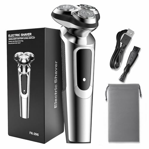 Rasoir Electriques Hommes, IPX7 Étanche, Rasage Sec et Humide, Rasage avec 3D Têtes Rotatives, Rechargeable sans Fil Tondeuse Barbe, Rasoir Homme À Sec Et Humide avec (Gris métallique) – Image 2