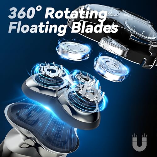 Rasoir Electriques Hommes, IPX7 Étanche, Rasage Sec et Humide, Rasage avec 3D Têtes Rotatives, Rechargeable sans Fil Tondeuse Barbe, Rasoir Homme À Sec Et Humide avec (Gris métallique) – Image 3
