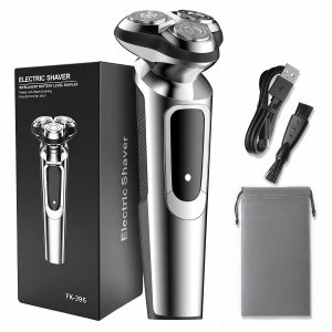 Rasoir Electriques Hommes, IPX7 Étanche, Rasage Sec et Humide, Rasage avec 3D Têtes Rotatives, Rechargeable sans Fil Tondeuse Barbe, Rasoir Homme À Sec Et Humide avec (Gris métallique)