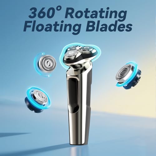 Rasoir Electriques Hommes, IPX7 Étanche, Rasage Sec et Humide, Rasage avec 3D Têtes Rotatives, Rechargeable sans Fil Tondeuse Barbe, Rasoir Homme À Sec Et Humide avec (Gris métallique) – Image 5