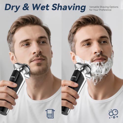 Rasoir Electriques Hommes, IPX7 Étanche, Rasage Sec et Humide, Rasage avec 3D Têtes Rotatives, Rechargeable sans Fil Tondeuse Barbe, Rasoir Homme À Sec Et Humide avec (Gris métallique) – Image 6
