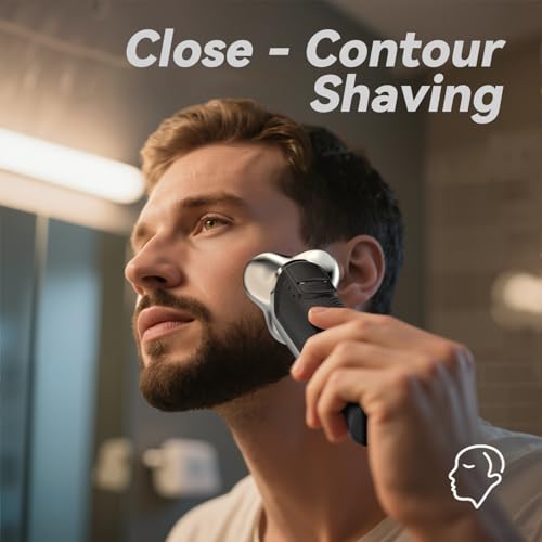 Rasoir Electriques Hommes, IPX7 Étanche, Rasage Sec et Humide, Rasage avec 3D Têtes Rotatives, Rechargeable sans Fil Tondeuse Barbe, Rasoir Homme À Sec Et Humide avec (Gris métallique) – Image 7