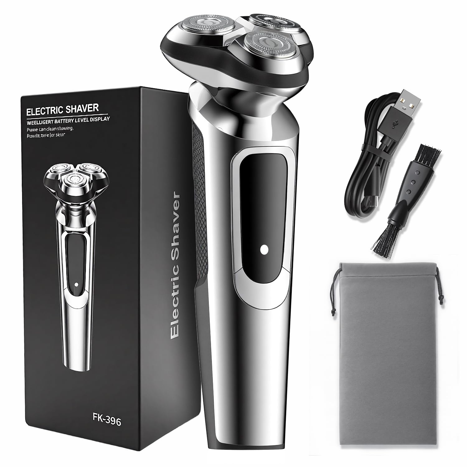 Rasoir Electriques Hommes, IPX7 Étanche, Rasage Sec et Humide, Rasage avec 3D Têtes Rotatives, Rechargeable sans Fil Tondeuse Barbe, Rasoir Homme À Sec Et Humide avec (Gris métallique)