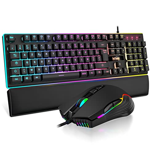 RedThunder K10 Ensemble Gaming Clavier et Souris Gamer Usb, AZERTY FRANÇAIS + Repose-Poignets, Clavier Anti-Ghosting Rétroéclairé RVB et 7200 DPI avec Souris Ergonomique pour Les Joueurs (Noir) – Image 2