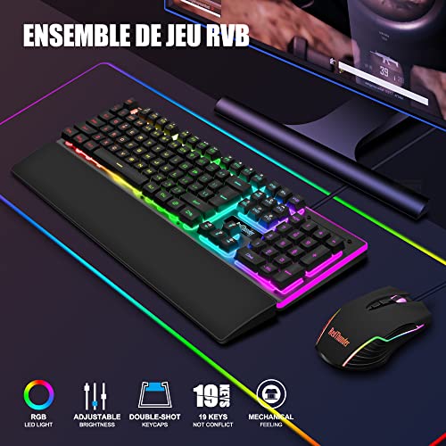 RedThunder K10 Ensemble Gaming Clavier et Souris Gamer Usb, AZERTY FRANÇAIS + Repose-Poignets, Clavier Anti-Ghosting Rétroéclairé RVB et 7200 DPI avec Souris Ergonomique pour Les Joueurs (Noir) – Image 3