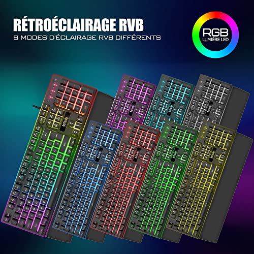 RedThunder K10 Ensemble Gaming Clavier et Souris Gamer Usb, AZERTY FRANÇAIS + Repose-Poignets, Clavier Anti-Ghosting Rétroéclairé RVB et 7200 DPI avec Souris Ergonomique pour Les Joueurs (Noir) – Image 4