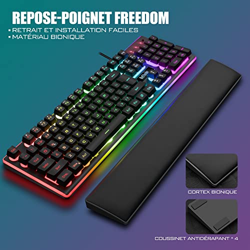 RedThunder K10 Ensemble Gaming Clavier et Souris Gamer Usb, AZERTY FRANÇAIS + Repose-Poignets, Clavier Anti-Ghosting Rétroéclairé RVB et 7200 DPI avec Souris Ergonomique pour Les Joueurs (Noir) – Image 5