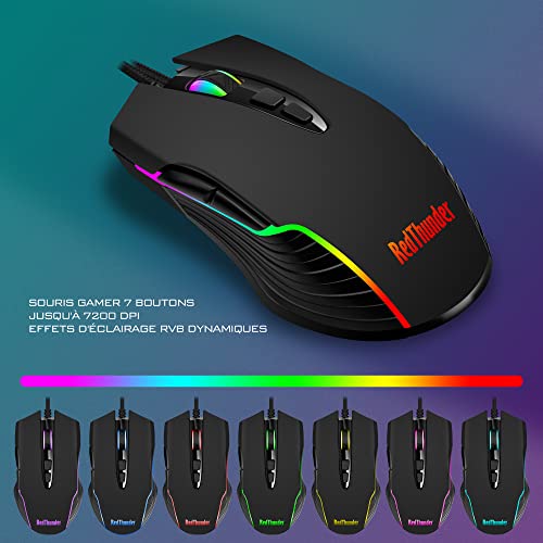 RedThunder K10 Ensemble Gaming Clavier et Souris Gamer Usb, AZERTY FRANÇAIS + Repose-Poignets, Clavier Anti-Ghosting Rétroéclairé RVB et 7200 DPI avec Souris Ergonomique pour Les Joueurs (Noir) – Image 6