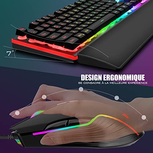 RedThunder K10 Ensemble Gaming Clavier et Souris Gamer Usb, AZERTY FRANÇAIS + Repose-Poignets, Clavier Anti-Ghosting Rétroéclairé RVB et 7200 DPI avec Souris Ergonomique pour Les Joueurs (Noir) – Image 7