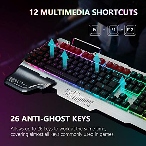 RedThunder K900 Clavier Semi-mécanique, AZERTY FRANÇAIS, Tout Métallique USB Ergonomique RGB Rétro-éclairage avec Raccourci Multimédia, Repose-Poignet pour PS4, PC, Ordinateur, Bureau, Jeux – Image 6