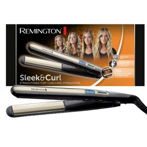 Remington Lisseur Cheveux [2en1: lisse & boucle] Sleek & Curl (Léger, Design arrondi, Céramique Tourmaline, Écran LCD, 150-230°C, Turbo) Fer à lisser S6500