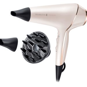Remington Sèche-cheveux Ionique [Technologie OptiHeat] PROluxe (2400W, moteur AC longue durée, tenue 24 H & résultat salon, 3 températures/ 2 vitesses, 3 concentrateurs + 1 diffuseur volume) AC9140