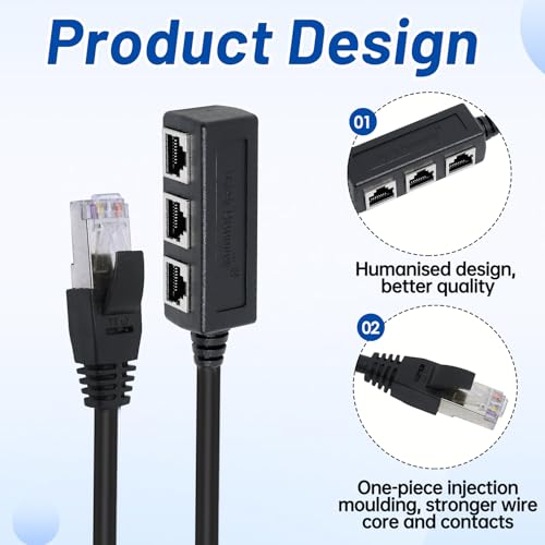 Repartiteur RJ45 pour Câble Ethernet - 1 Mâle vers 3 Femelles, Adaptateur Réseau Cat5, Cat5e, Cat6, Cat7 (Partage Une Ligne Ethernet, mais ne Prend Pas en Charge Les connexions simultanées) – Image 3