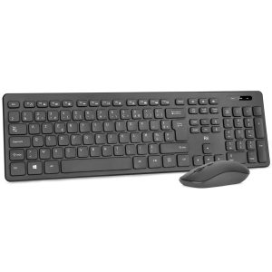 Rii RK200 Ensemble Clavier Souris sans Fil bureautique Clavier de Bureau 2.40Ghz AZERTY(Version Française) avec Taille Complète 104 Touches