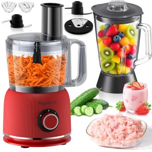 Robot Cuisine Multifonctions 1500W, 2,5L Robot Cuisine et 2L Verre Mixeur Blender Combinés, Avec 2 Vitesses et Fonction Pulse pour Viande, Legume, Smoothie, Extraction de Nutriment et Plus Encore