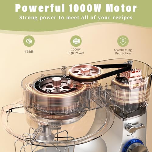 Robot Patissier, Zuccie 5 L Robot Pâtissier, 1000W Robot Cuisine avec Fouet, Batteur, Crochet, Bol d'Acier Inoxydable et Pare-éclaboussures, 8+P Vitesses Robot Pétrin Professionnel (Noir) – Image 3