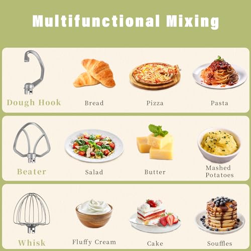 Robot Patissier, Zuccie 5 L Robot Pâtissier, 1000W Robot Cuisine avec Fouet, Batteur, Crochet, Bol d'Acier Inoxydable et Pare-éclaboussures, 8+P Vitesses Robot Pétrin Professionnel (Noir) – Image 7