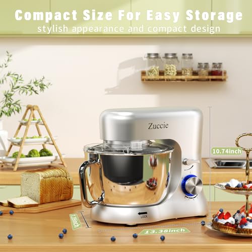 Robot Patissier, Zuccie 5 L Robot Pâtissier, 1000W Robot Cuisine avec Fouet, Batteur, Crochet, Bol d'Acier Inoxydable et Pare-éclaboussures, 8+P Vitesses Robot Pétrin Professionnel (Noir) – Image 8