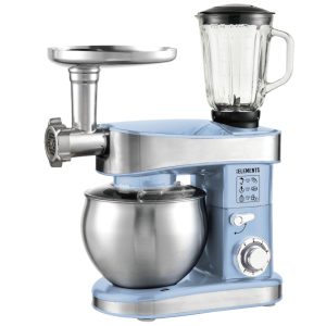 Robot de cuisine multifonction 3 en 1 - 7,5 l - 2000 W - Avec hachoir à viande, set de pâtes, mixeur de 1,5 l - Bleu