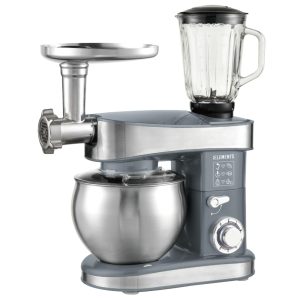 Robot de cuisine multifonction 3 en 1 - 7,5 l - 2000 W - Avec hachoir à viande, set de pâtes, mixeur de 1,5 l (gris)