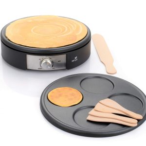 SENYA - Crêpière électrique - 2 Plaques Interchangeables en Fonte d’Aluminium - 1500W - Cuisson Rapide - Antiadhésif & Sans PFOA - SYCK-CV026, Noir