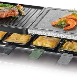 SEVERIN Appareil Ã€ Raclette Pour 8 Personnes, Plaque De Cuisson Avec Pierre Naturelle Et Plaque En Fonte Antiadhésive, Gril Raclette 1 400W, Noir, RG 9645