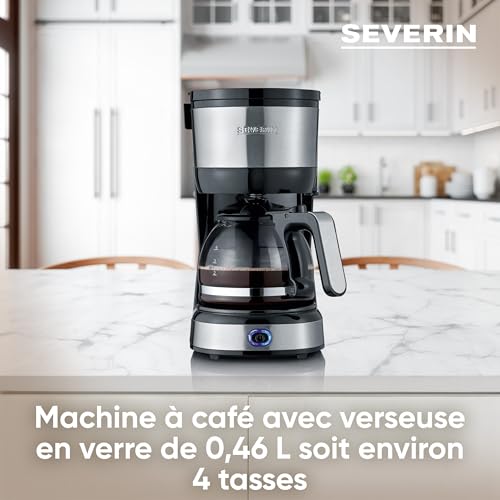 SEVERIN Cafetière filtre, 750W, Jusqu'à 4 tasses, filtre permanent lavable, porte filtre amovible, Plaque chauffante, Inox/Noir, KA 4808 – Image 3