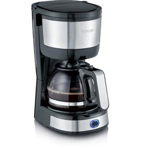 SEVERIN Cafetière filtre, 750W, Jusqu'à 4 tasses, filtre permanent lavable, porte filtre amovible, Plaque chauffante, Inox/Noir, KA 4808