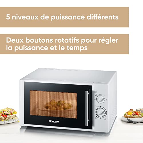 SEVERIN Four à micro-ondes 28 L, - 900 W pour décongeler, chauffer et réchauffer, - avec 5 niveaux de puissance, Minuteur 35 min, Plateau tournant (Ø 31,5 cm), Argent, MW 7772 – Image 3