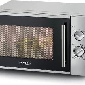 SEVERIN Four à micro-ondes 28 L, - 900 W pour décongeler, chauffer et réchauffer, - avec 5 niveaux de puissance, Minuteur 35 min, Plateau tournant (Ø 31,5 cm), Argent, MW 7772