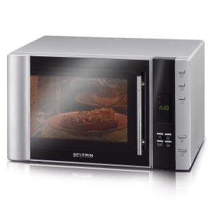 SEVERIN Four à micro-ondes 30 L, 2 500 W, avec fonction gril et chaleur tournante, avec 5 niveaux de puissance, 10 programmes automatiques, Inox/Noir, MW 7775