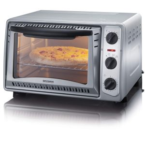 SEVERIN Mini-Four 20 L avec grille et plaque de cuisson incluses, Four posable 1 500 W design simple et élégant, Mini-four électrique avec minuteur 60 min, Argent, TO 2045