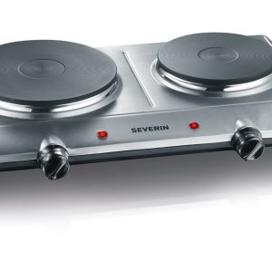 SEVERIN Plaque de cuisson électrique double 2 500 W, Plaque de cuisine pour logement étudiant ou camping, Plaque électrique avec réglage continu de la température, inox, KP 1014
