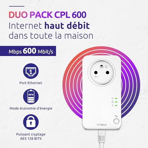 STRONG - Powerline 600 Kit - Duo Prises CPL - Kit CPL - 600 Mbps - Compatible Toute Box/Routeur - Port Ethernet + Prise Filtrée - Installation Rapide - Internet Haut Débit Partout -POWERL600DUOFRV2 – Image 3