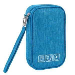 Sac de Rangement Câbles Petit Electroniques Portable Pochette Rangement Imperméable Organisateur pour Banque d'alimentation Fil d'écouteur USB 18,5x11,5x2,5 cm Bleu Ciel