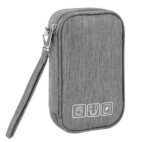 Sac de Rangement Câbles Petit Electroniques Portable Pochette Rangement Imperméable Organisateur pour Banque d'alimentation Fil d'écouteur USB 18,5x11,5x2,5 cm Gris – Image 2