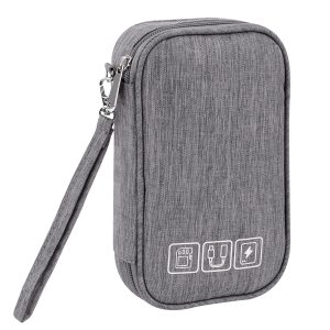 Sac de Rangement Câbles Petit Electroniques Portable Pochette Rangement Imperméable Organisateur pour Banque d'alimentation Fil d'écouteur USB 18,5x11,5x2,5 cm Gris