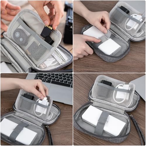 Sac de Rangement Câbles Petit Electroniques Portable Pochette Rangement Imperméable Organisateur pour Banque d'alimentation Fil d'écouteur USB 18,5x11,5x2,5 cm Gris – Image 6