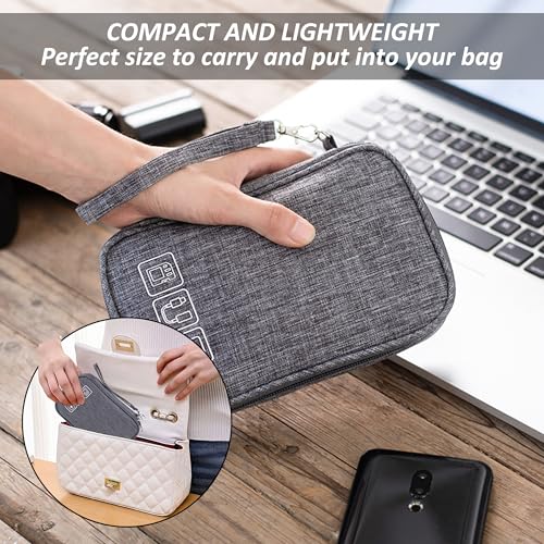 Sac de Rangement Câbles Petit Electroniques Portable Pochette Rangement Imperméable Organisateur pour Banque d'alimentation Fil d'écouteur USB 18,5x11,5x2,5 cm Gris – Image 7