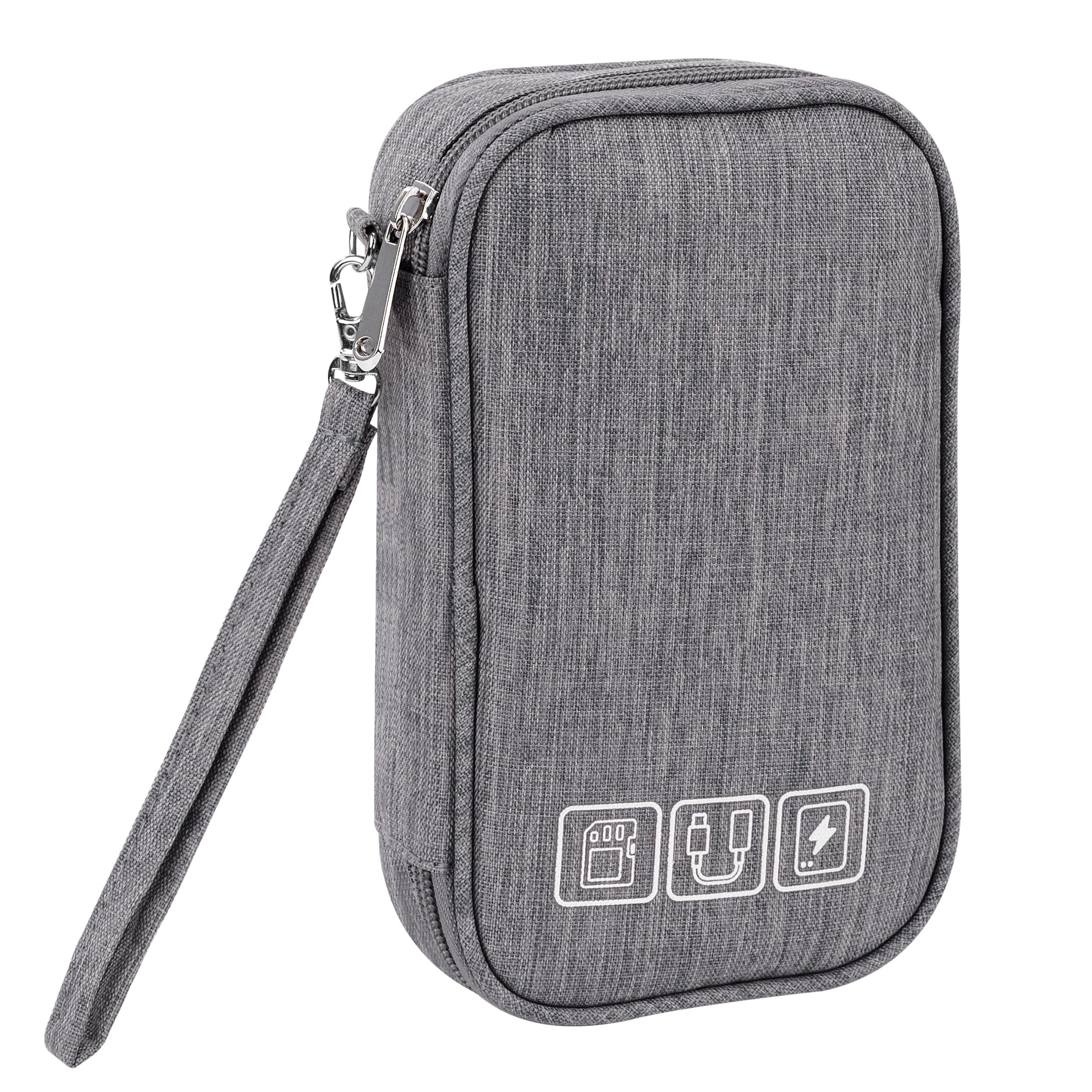 Sac de Rangement Câbles Petit Electroniques Portable Pochette Rangement Imperméable Organisateur pour Banque d'alimentation Fil d'écouteur USB 18,5x11,5x2,5 cm Gris