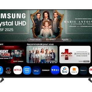 Samsung TV 55 Pouces Crystal UHD 55U8075F 4K Smart TV, Bluetooth, WiFi, Airplay, Crystal Processor 4K, HDR, Q-Symphony, Knox Security, Gaming Hub, Bixby, Applications opérateurs intégrées