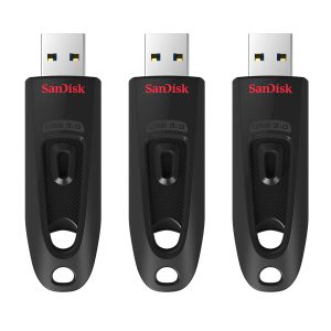SanDisk 64 Go Ultra Clé USB 3.0 , jusqu'à 130 Mo/s, paquet de trois, Noir