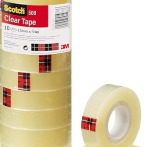 Scotch Ruban Adhésif Transparent 508-10 Rouleaux - 15mm x 33m - Ruban Adhésif Transparent à Usage Général pour l'Ecole, la Maison et le Bureau