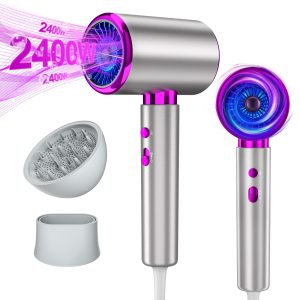 Seche Cheveux 2400W Sèche Cheveux Ionique Professionnel Séchage Rapide Chaud Froid Hair Dryer 2 Vitesses 3 Températures Diffuseur Boucle Concentrateur pour Maison Voyage Salons de Coiffure